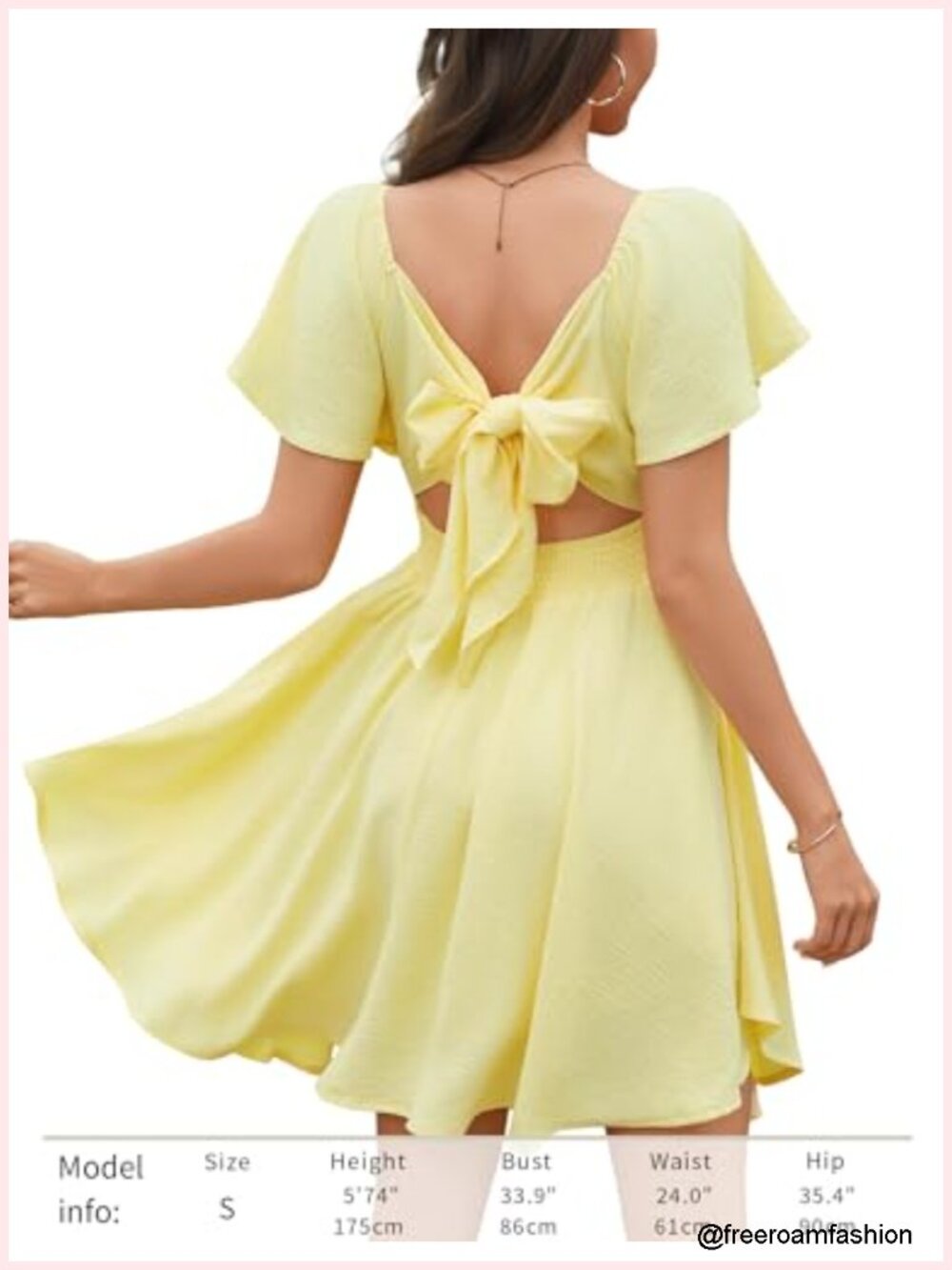 Sweetheart Knot Front Dress Flutter Sleeve Tie Back A-Line Mini Dress Chiffon - Picture 5 of 6